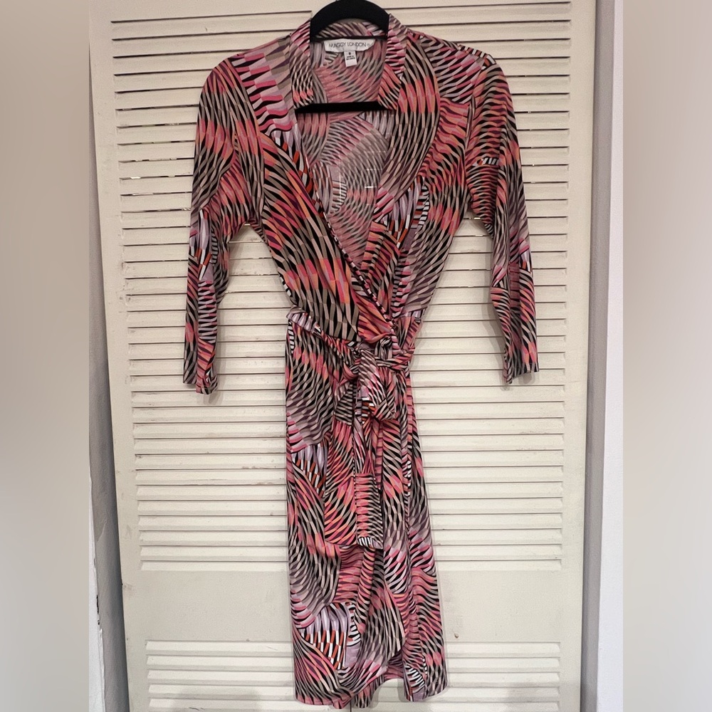 Pink and Black Patterned Wrap Dress